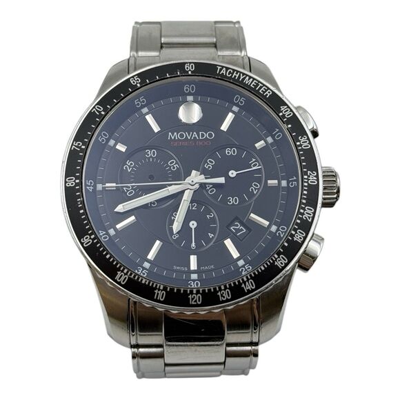 Authentic Movado Mens 800 Black Dial Performance Steel Chronograph Watch ( DESC) - Picture 1 of 10